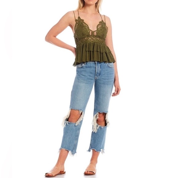 NWT Free People Women’s Adella Lace Ruffled Cami Top Olive Green Size Medium - Picture 10 of 16